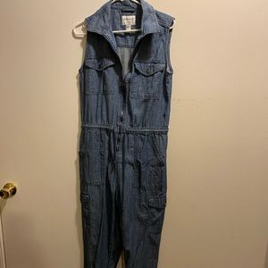 Forever 21 sleeveless jean cargo jumpsuit